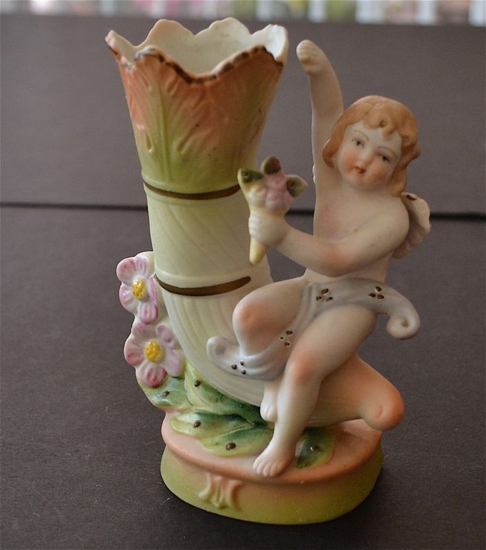 Primary image for Vintage adorable angel vase Paul's Gifts Japan pink green floral cherub