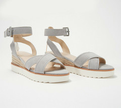 Marc Fisher Leather or Suede Cross Strap Wedges- Jovana Light Grey 8 M - $66.14