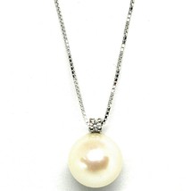 18K WHITE GOLD NECKLACE AKOYA PEARL 8.5 MM AND DIAMOND, PENDANT & VENETIAN CHAIN image 1