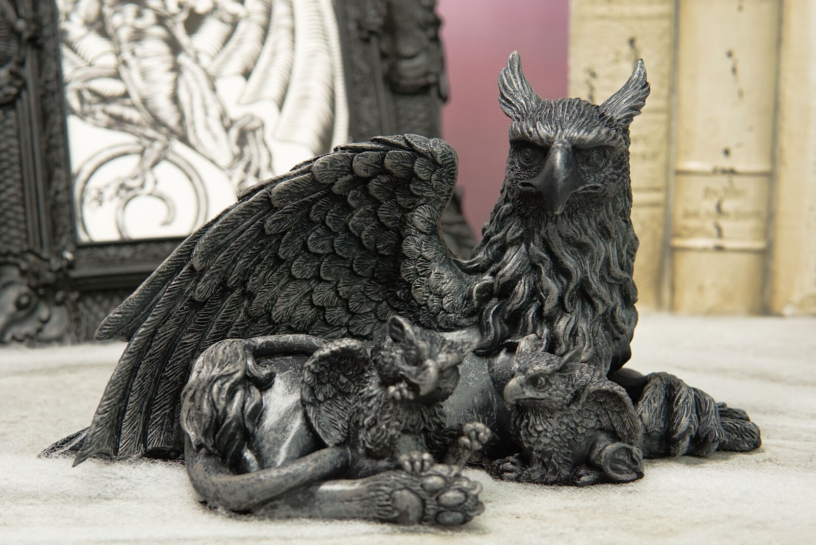 Ebros Griffin Gargoyle Figurine Griffon Family Mother & Baby Hatchlings
