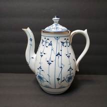 Antique German Coffee Pot, Blue White Gold Porcelain, marked Huttensteinach 1938