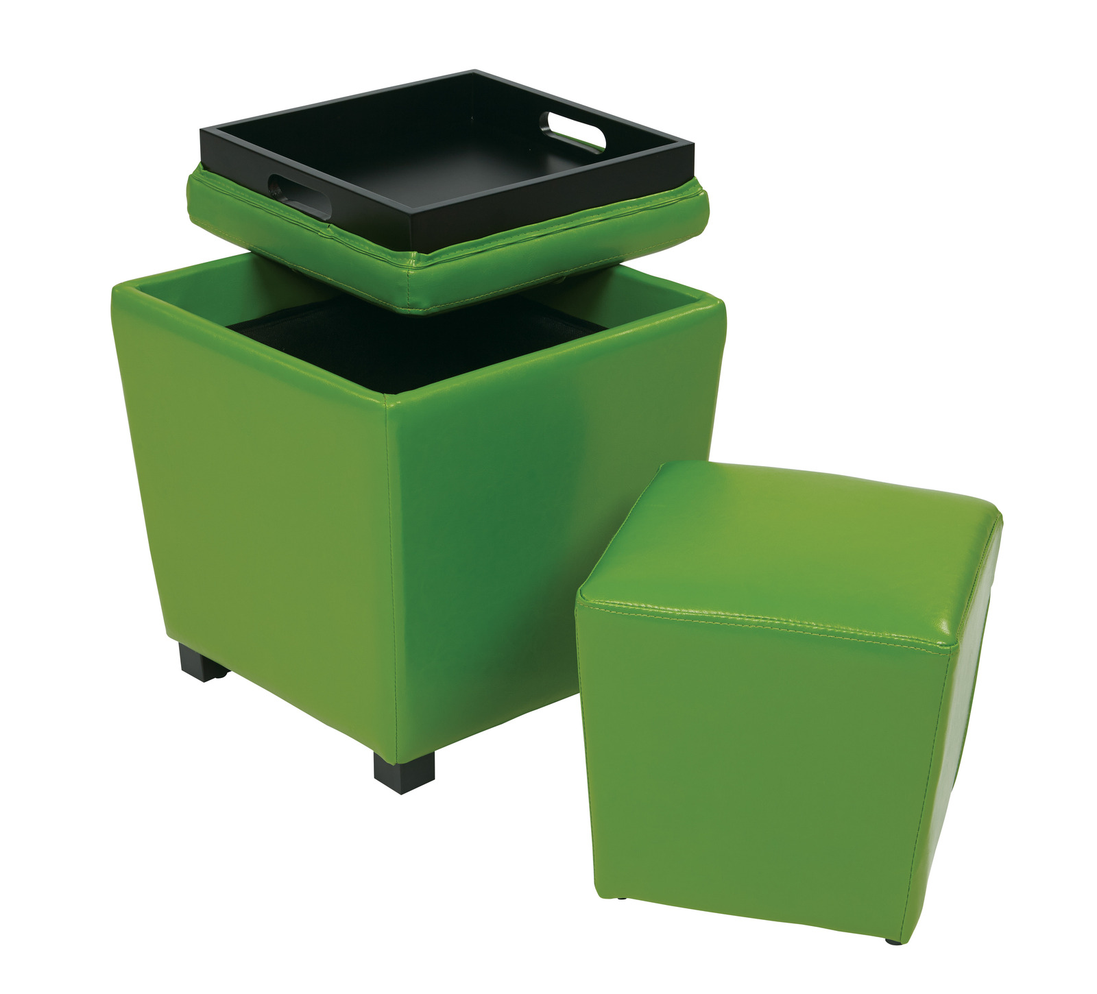 2 PIECE SET Choice of Color Storage Ottoman w/Tray PLUS Extra Matching Cube Ottomans