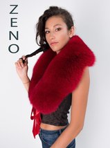 Fox Fur Collar Saga Furs Big Scarf 43' Inches Dark Red Stole Detachable Ribbon image 3