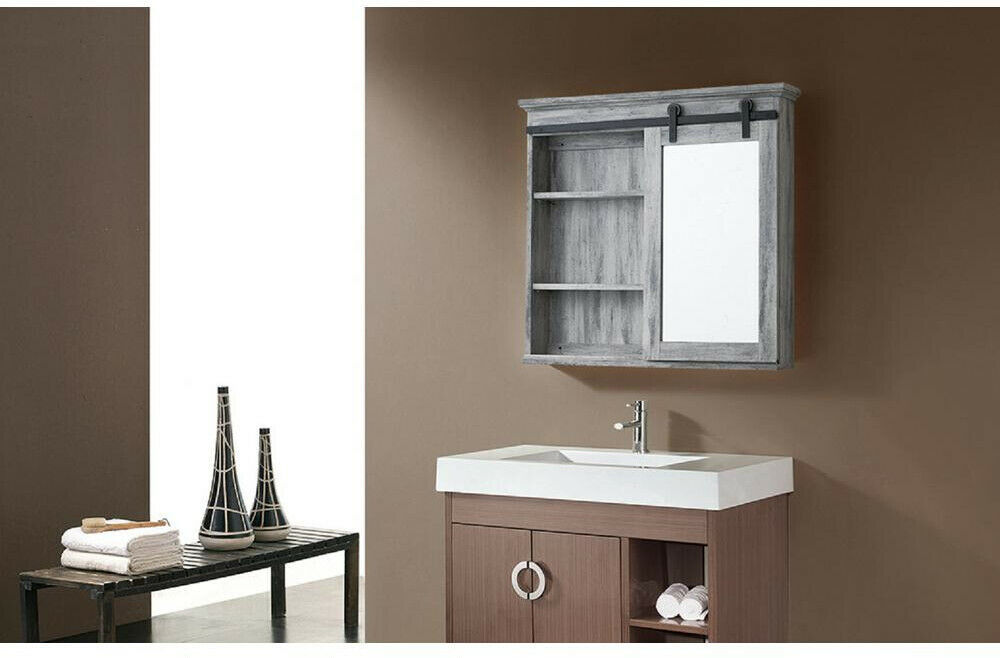 Bathroom Medicine Storage 31 in. x 29 in. 2Shelf Barn Door