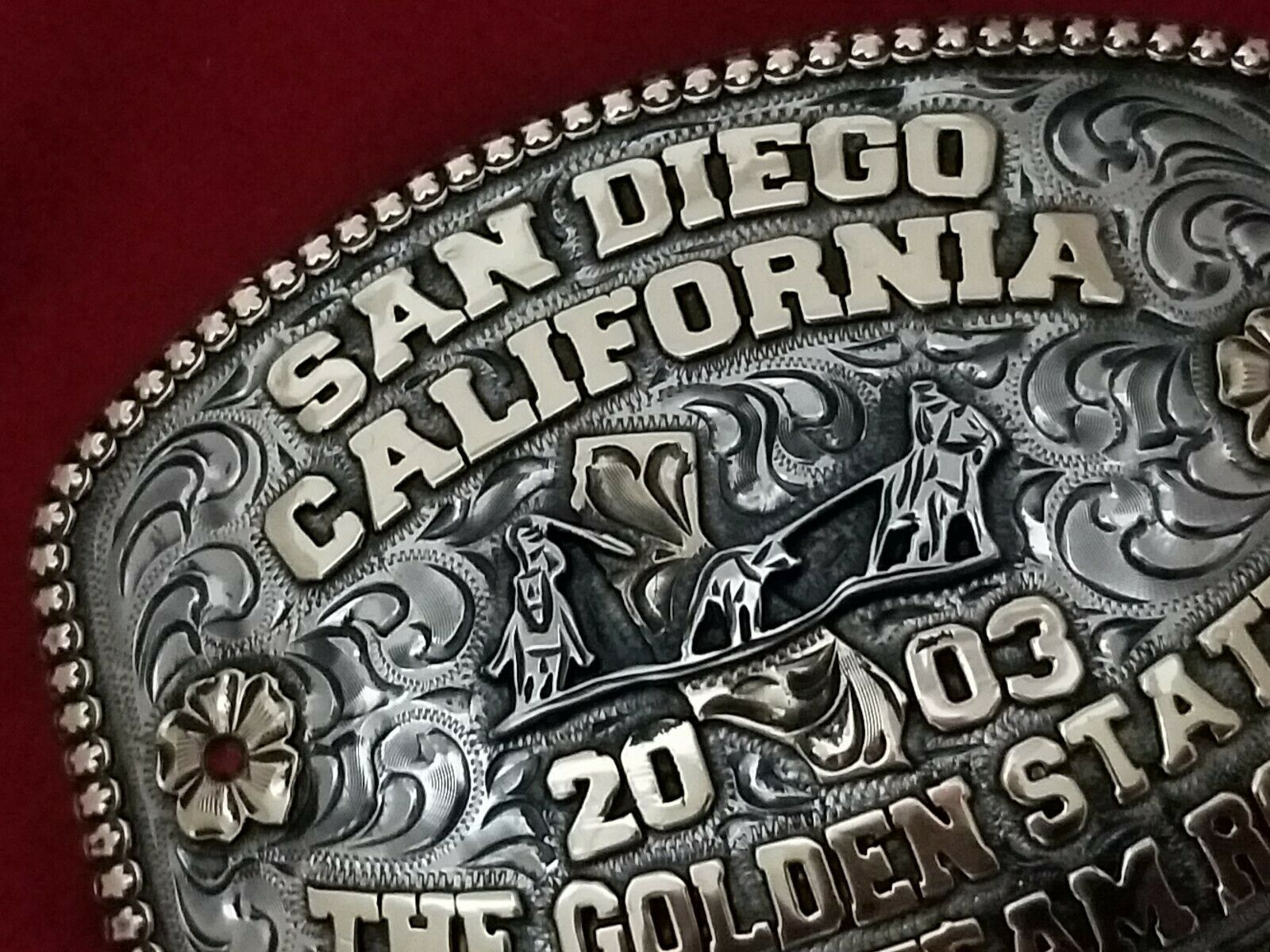 2003 RODEO VINTAGE TROPHY BELT BUCKLESAN DIEGO CALIFORNIA TEAM ROPING