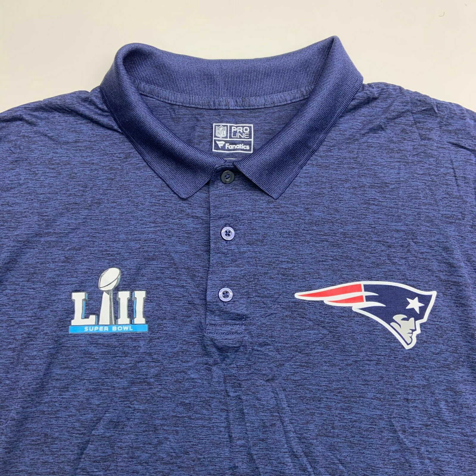 NFL Pro Line Polo Shirt Mens XXL Blue Super Bowl LIII Patriots Short