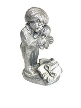 Vtg Michael Ricker Pewter Boy Figurine Pjs Puppy Dog Gift Present Silver 1998 - $18.80
