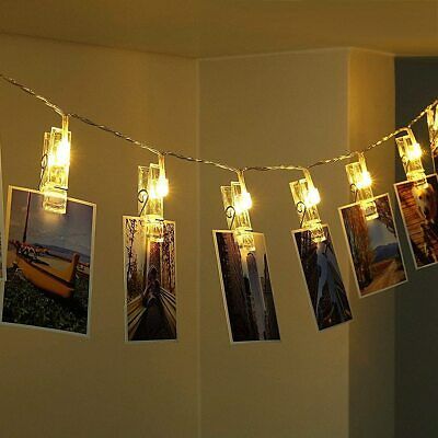 hoto Clip String Lights (10 LED's) USB Powered and AA Battery Operated for Wall