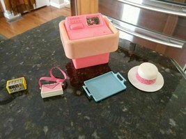 VINTAGE Barbie Doll Size Alarm Clock Hat TV Nightstand Tray Purse Mattel... - $28.92