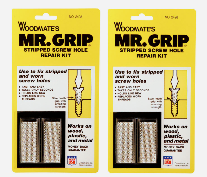 2 pk~ Woodmate MR. GRIP 2 Stripped Screw Repair Kit Steel Hole Patch 2498 NEW!!