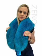 Blue Fox Fur Shawl 47' Saga Furs Ocean Blue Color Fur Collar Wrap Scarf Ribbon image 2