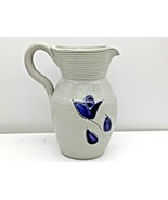 Vintage WILLIAMSBURG POTTERY Stoneware Pitcher Vase with Cobalt Blue Tulip  - $14.54