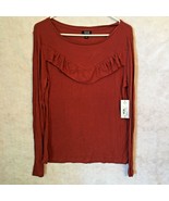 Women’s Long Sleeve Shirt a.n.a. Ladies L Western Red Color Rib Knit Str... - $16.82