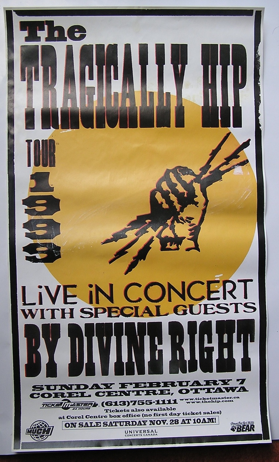 Tragically Hip 1999 Live In Concert Ottawa Poster With By Divine Right ...