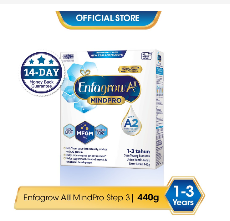 1 X Enfagrow AII (A2) MindPro Step 3 - 440g (Milk Formula Powder)