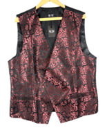 Hi Tie 100% Silk Vest Red Black Fancy Floral Scroll Damask Print Mens Wa... - $32.51