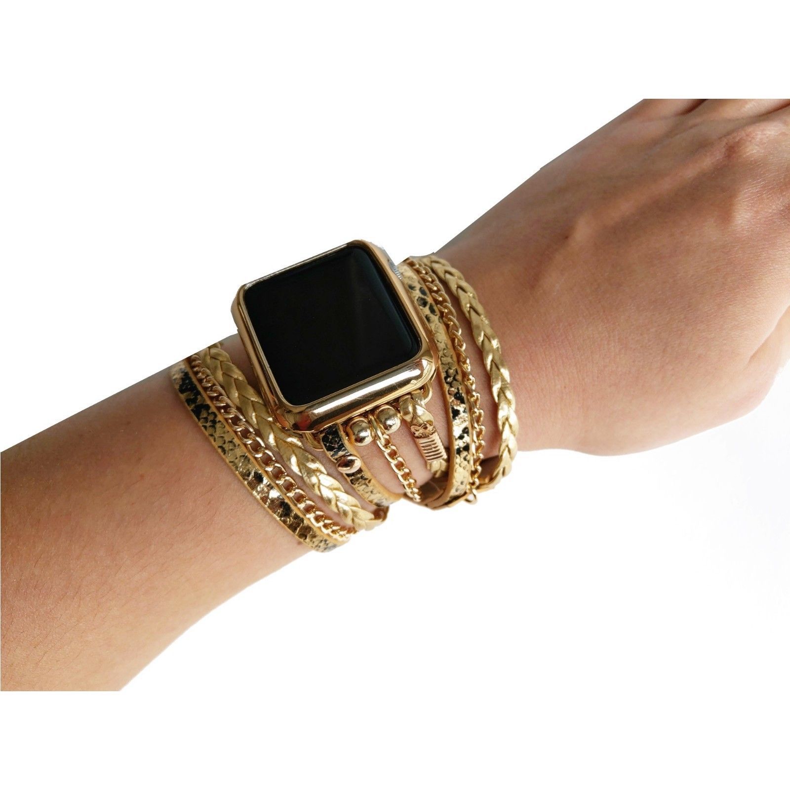 BOHO HIPPIE APPLE WATCH BAND GOLD CHAIN SNAKE LEATHER STRAP IWATCH 1234