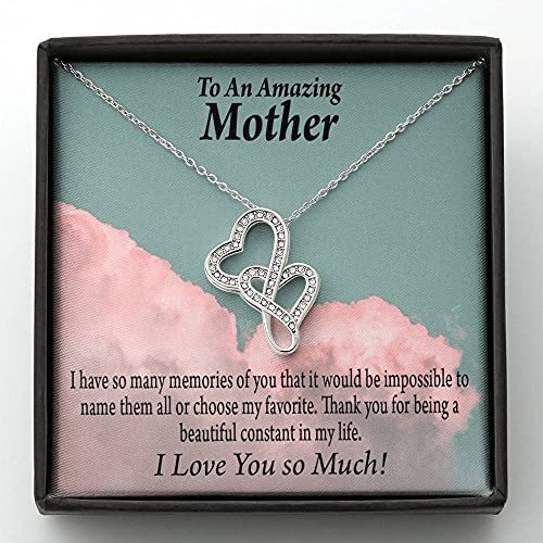 Express Your Love Gifts to Mom Constant in My Life Double Hearts Necklace Messag