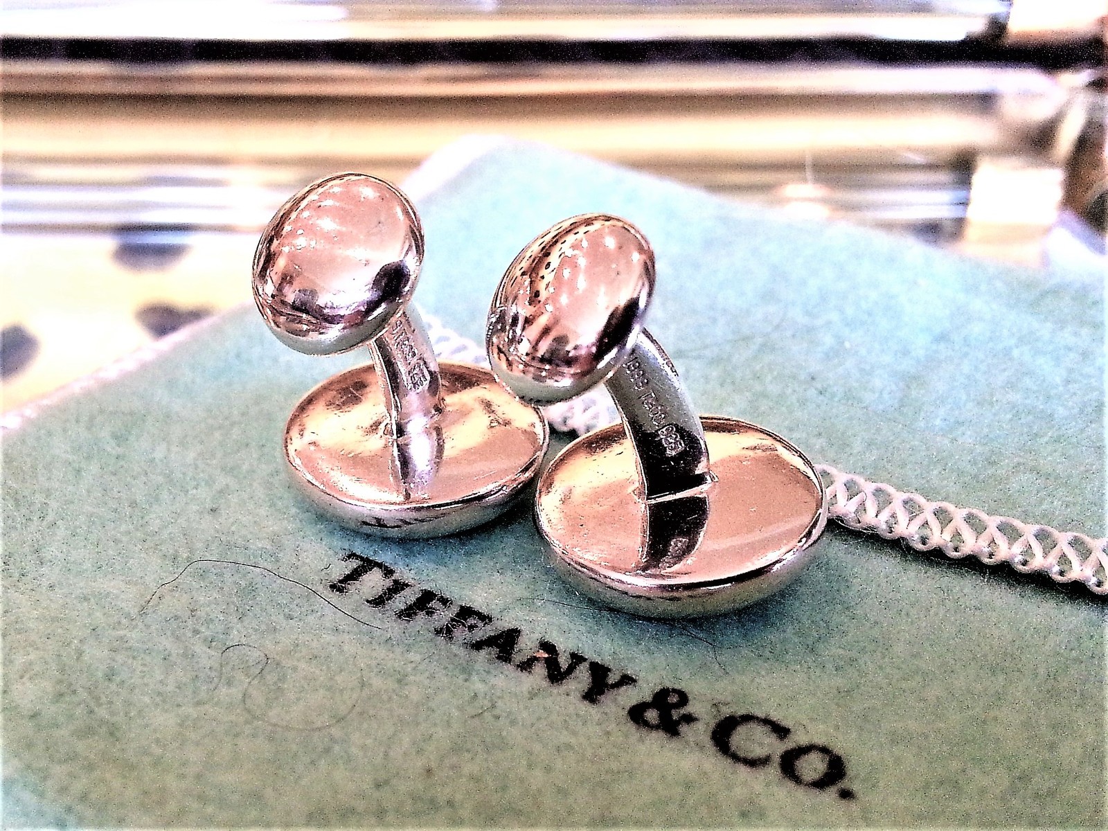 TIFFANY & CO. Cuff Links Solid Silver Heavy Button Style Rare STUNNING Cufflinks