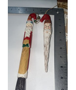 Lot If 2  Tall Wooden Santa Ornament Christmas Decorations Hand Painted - $13.99
