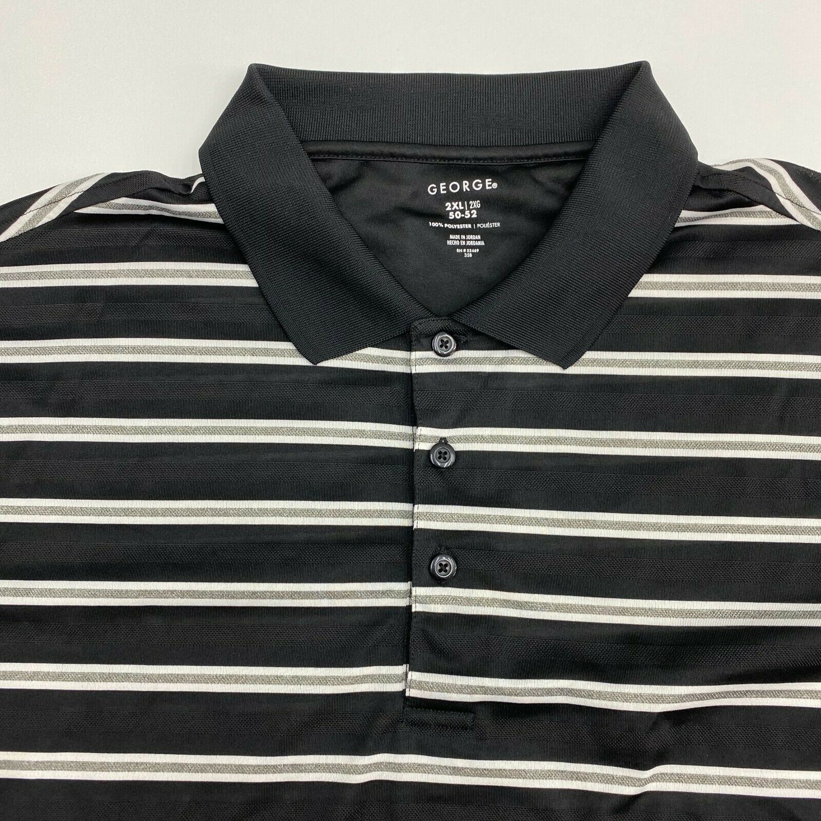 George Polo Shirt Mens XXL Black Stripe Short Sleeve Casual Polyester ...