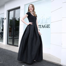 BLACK A-Line Ruffle Skirt Plus Size Taffeta High Waist Pleated Midi Party Skirt image 5
