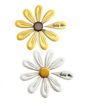 Daisy Wall Plaque Set of 2 Metal Each is 7.7" Diameter Yellow White Flower Fence