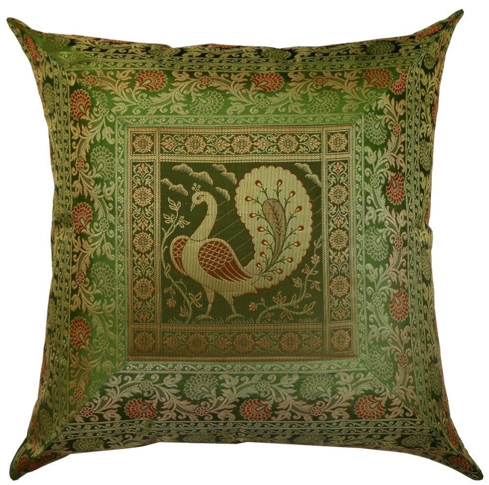 24x 24 Green Peacock Silk Brocade Pillow/Cushion Cover Sofa Decorative Throw