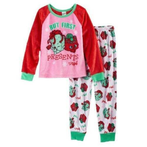 Girls Christmas Pajamas Shopkins BUT 1st PRESENTS 2 Pc Pink Top Pants Fleece- 6