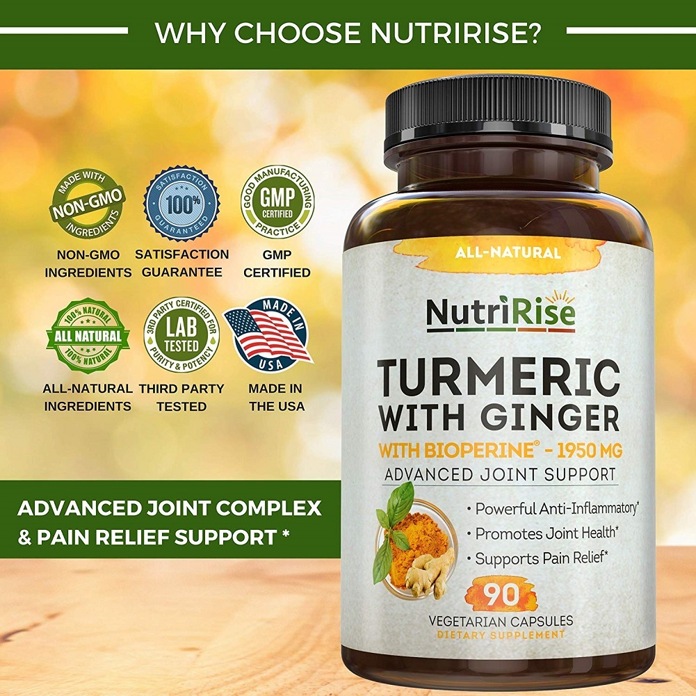 NutriRise Turmeric Curcumin Supplement with Ginger & BioPerine 90 Caps