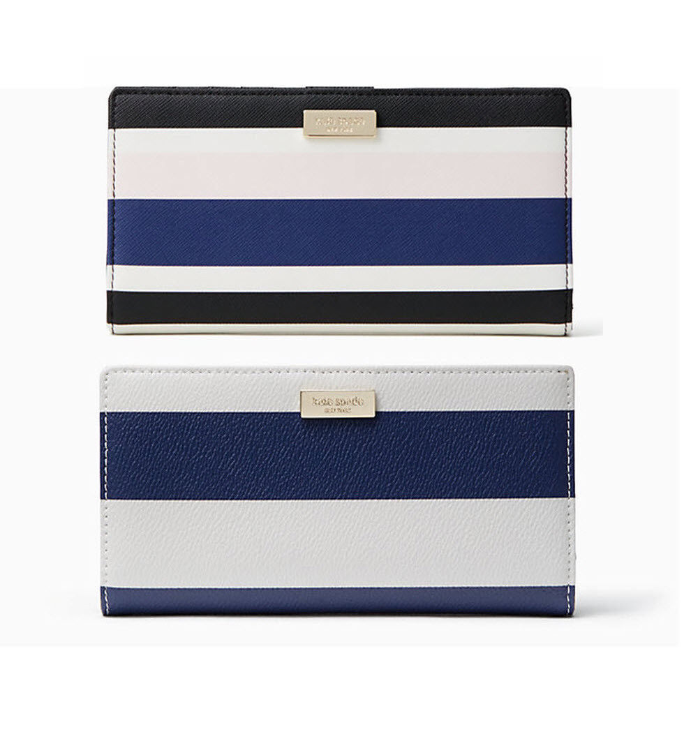 Kate Spade New York Shore Street Lacey Wallet Zip around Black Beige Dots NWT