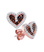 10kt Rose Gold Womens Round Red Color Enhanced Diamond Heart Earrings 1/... - $299.00