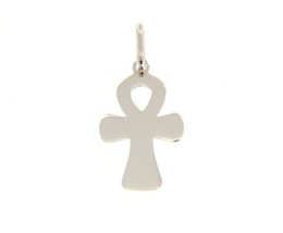 SOLID 18K WHITE GOLD CROSS FLAT CROSS OF LIFE ANKH SHINY 1.05 INC. MADE IN ITALY image 1