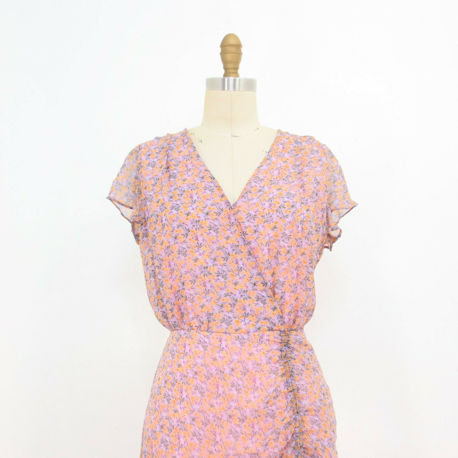 6 - Sam Edelman Pink Floral Print $138 Silk Flutter Sleeve Midi Dress ...