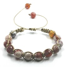SHAMBALLA BRACELET BROWN MACULATE AGATE FACETED 10mm SPHERES, COTTON CORD image 1