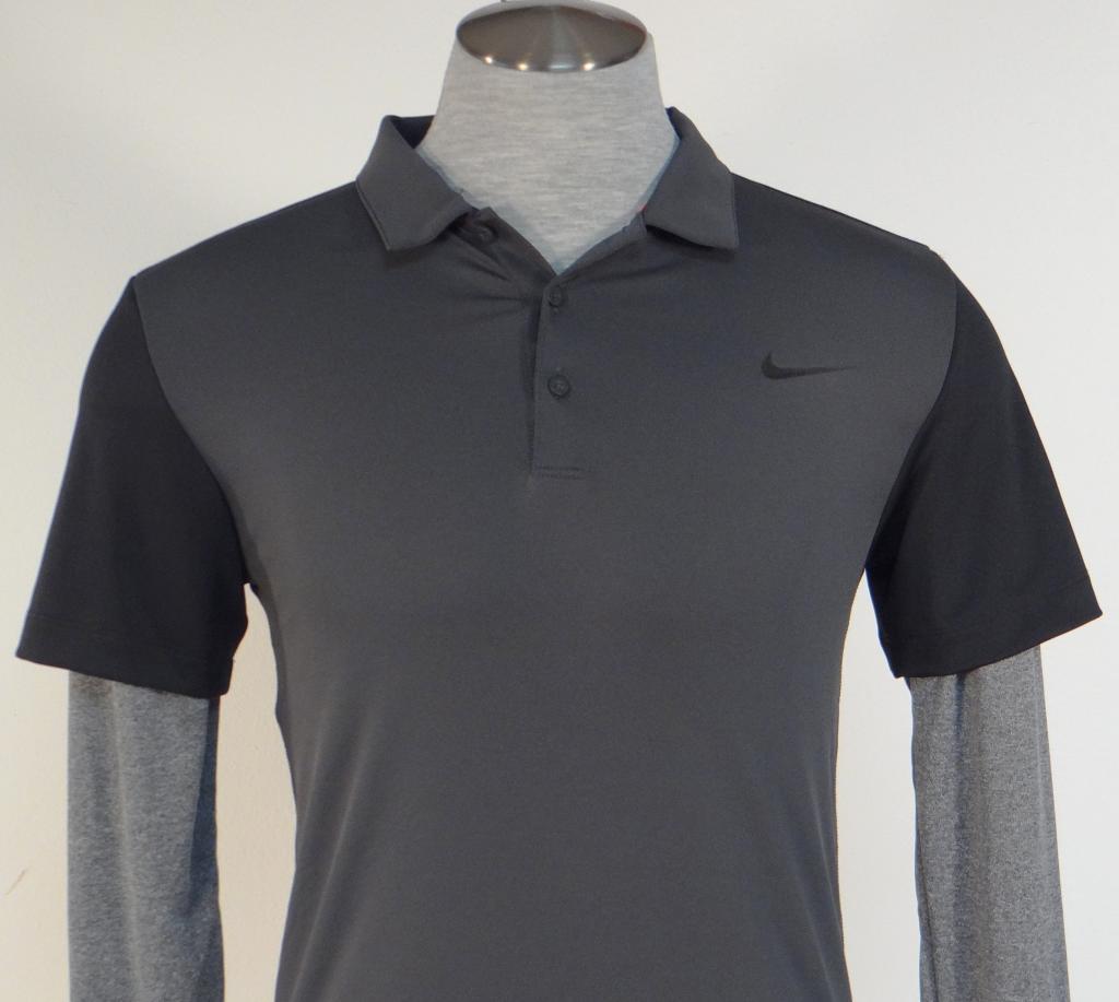 Nike Golf Dri Fit Slim Fit Gray & Black Layered Sleeve Polo Shirt Men's ...