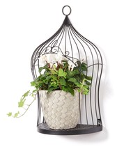 Birdcage Plant Holder Metal Black Victorian Design  21" High  Sturdy Hanging