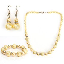 Gold Faux Pearl & Crystal Jewelry Set, Necklace, Earrings & Bracelet - $37.99