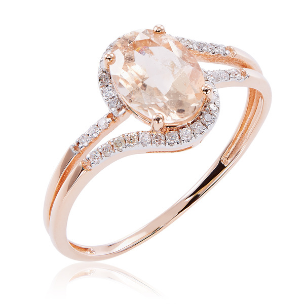 14K Rose Gold Over Silver Oval Cut Morganite And Diamond Accent Engagement  Ring