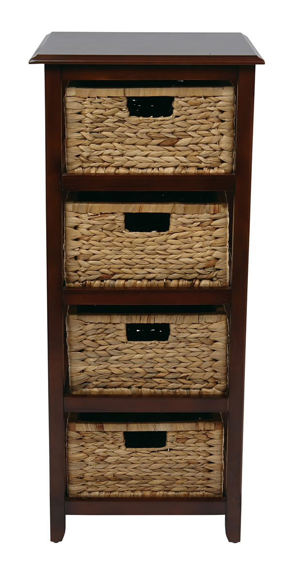 4 Drawer Espresso or White Wood Storage Tower w/Baskets Accent End
