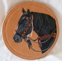 Custom equine portrait on leather, carved and hand painted - $129.99