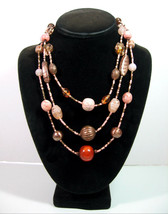 IN THE PINK GLass Beaded Necklace Vintage Triple 3 Strand Rose Goldtone 18 Beads - $26.99