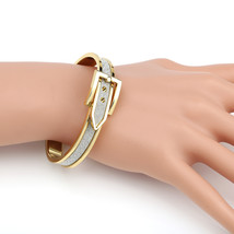 Gold Tone Hinged Bangle Bracelet, Buckle Clasp & Faux Diamond Dust - $26.99