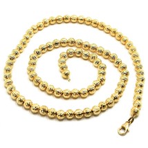 18K YELLOW GOLD CHAIN FINELY WORKED SPHERES 5 MM DIAMOND CUT, FACETED, 20" 50 CM image 1