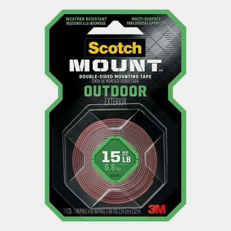 Scotch OUTDOOR Gray MOUNTING TAPE Double-Sided Holds 15 lbs 1 x 60 L 411H