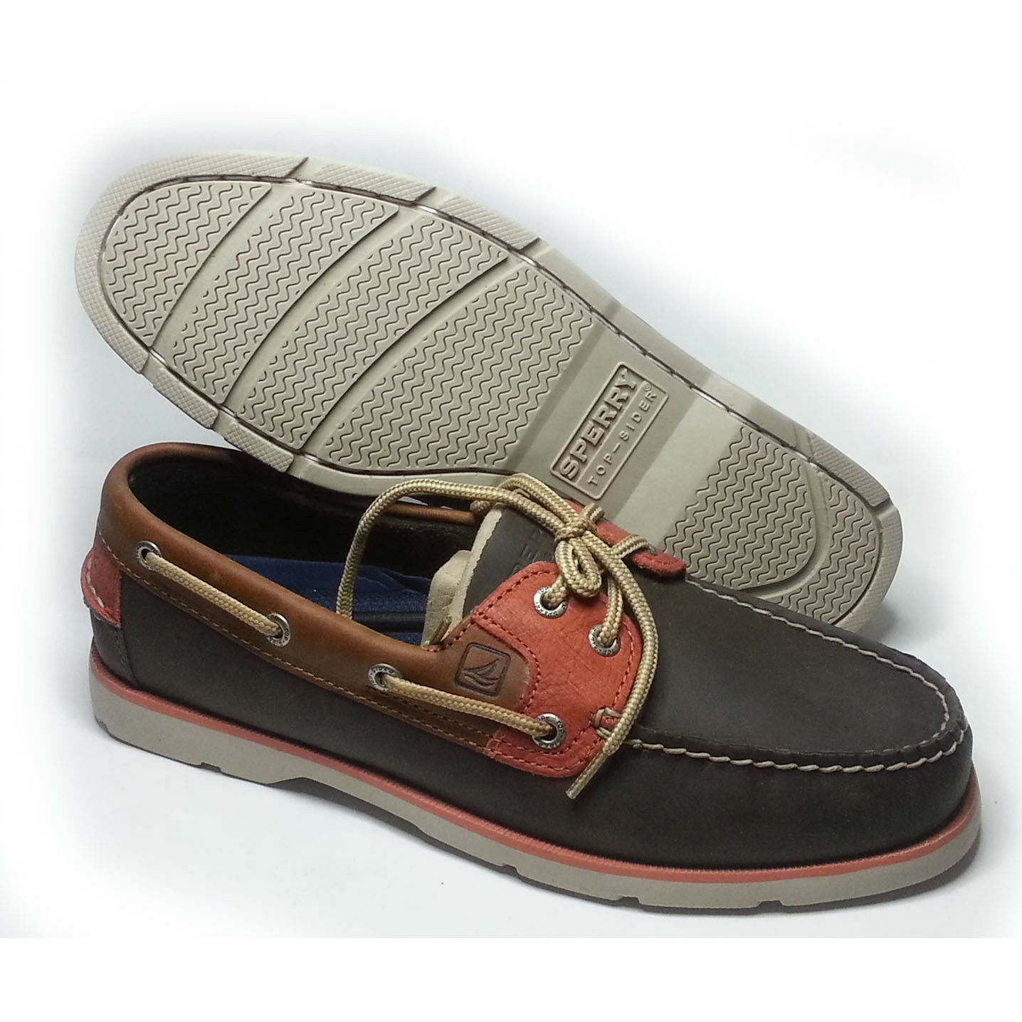 Primary image for Sperry Top-Sider Men Size 8.5 Boat Shoes LEEWARD DK Brown/Tan/Orange NIB