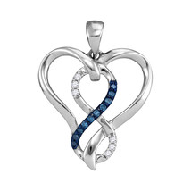 Sterling Silver Round Blue Color Enhanced Diamond Heart Infinity Pendant 1/10 - $49.00