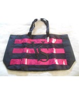 Victoria&#39;s Secret Black With Pink Sequin Stripes Weekend/Overnight Zippe... - $38.00