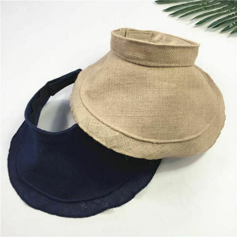 Summer Linen Hats For Women Folding Empty Top Sunscreen Shading Sun Beach Cap