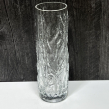 VTG MCM Clear Textured Bark Seaweed Art Glass 9&quot; Cylindrical Vase  - $37.62